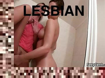 bañando, lesbiana, casting, ducha