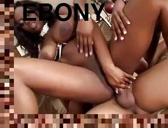Two sexy ebony babes get anal pumped in hot threesome