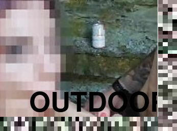 Exposing his BIG dick outdoors just to suck it for all to see