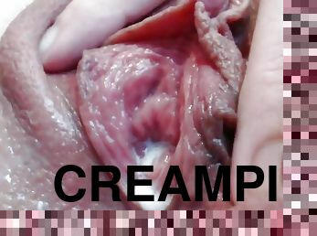 BIG CLIT PUSSY FUCKING AND CREAMPIE CLOSEUP WITH DILDO 