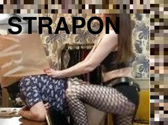 strapon, anal, bdsm, slave, tøs, kælling, elskerinde, dominans, brunette, femidom