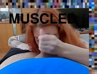 Tattooed redhead drilled at home by muscular bf