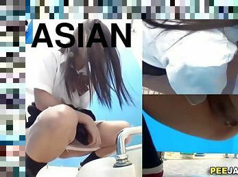 asian, kencing, remaja, orang-jepun, cam, voyeur, tandas, fetish, solo, rambut-perang