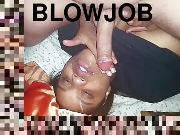 Facial blowjob by black wife