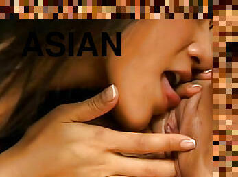 aasialainen, isot-tissit, pillu-pussy, lelu, suuteleminen, täydellinen, ajettu, pikkurintainen