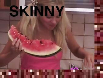 Skinny Small Titty Paris Tale Gets Dirty With A Watermelon!