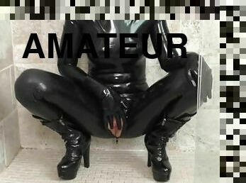 baignade, pisser, amateur, allemand, fétiche, douche, latex, solo, poupée, caoutchouc