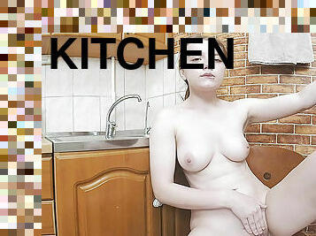 Sweet petita Vieta Angel in VR solo fucks herself in the kitchen