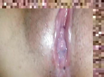 Wifes pussy just wants to cum on dildo, very creamy gaping pussy