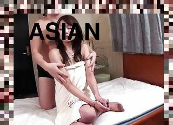 Pretty Asian babe spreads her legs to get eaten out and screwed