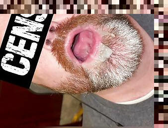 Precum drooling out of my hard cock with massaging of balls tight  and then a yummy cum load being licked up and eaten
