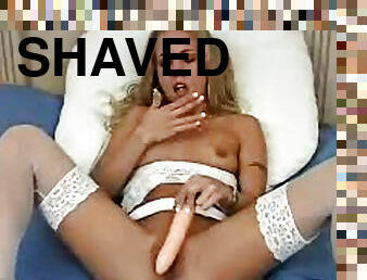 Seamed white stockings on masturbating girl
