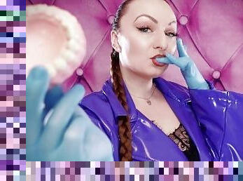 ASMR: eating food with braces, blue nitrile gloves fetish (SFW video) Arya Grander