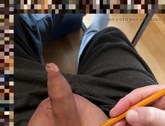 Play with the foreskin of my cock and a pencil