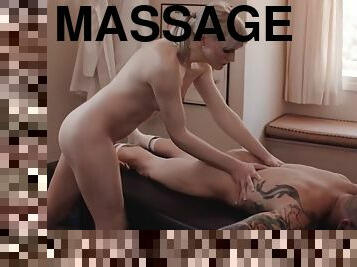 Small tits masseuse bareback gives dude a footjob