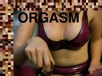 masturbation, orgasm, leksak, rödhårig, underkläder, fetisch, latex