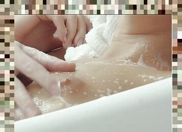 Bath tub action with young brunette and her lovely hunk