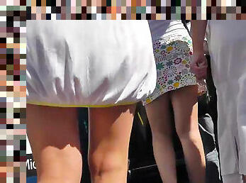 Voyeur enjoying public upskirting scene