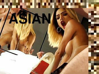Dirty blonde Asian ladyboy shemale bombshell Nan perfect fetish sex