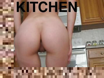 She makes solo ass tease in her kitchen