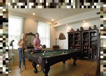 Horny blonde slut gets dicked on the pool table