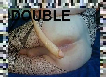 Chubby sissy  plays with Long Double dildo