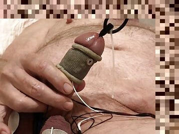 Jacking off with a hollow sounding rod and CBT estim torture for my balls and cock.