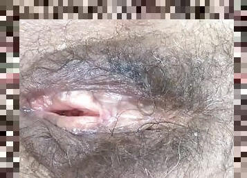 I show off my big hairy pussy after being fucked by a huge cock