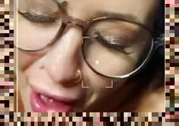 Hot Milf with Glasses sucks cock to get facial