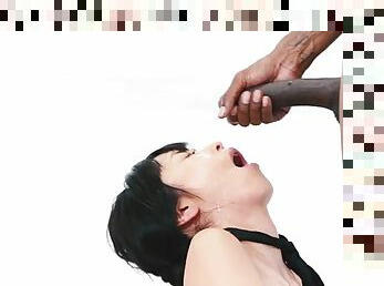 Japanese tutor is drilled by a big black cock