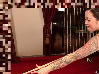 Tattooed asian nancy nihilistic plays billiards