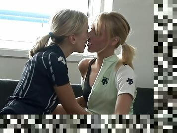 Two girls caress their gf