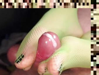 Sexy green fishnets ramping the cock in the car