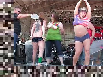 Amateur redneck girls go topless on concert stage