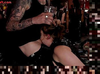 BDSM gagging sluts whipped in public group BDSM action