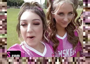 Soccer Girls Freya von Doom, Macy Meadows & Violet Gems Take Turns Riding Their Trainers Dick - POV foursome with young sluts