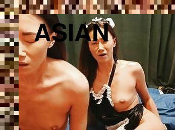 asiatisk, doggy-style, anal, milf, hemmagjord, pov, sprut, kåt, hårt