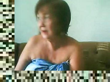 Fat Granny Asian lady on cam showing goods on cam