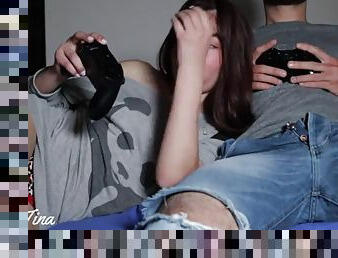 My friends girlfriend sucks my dick to beat me in FIFA ANAL