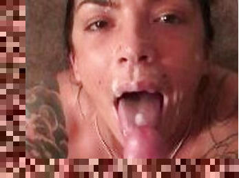 Sucking the Cum Out of His Big Dick for a FACIAL & CUM GARGLE Reward