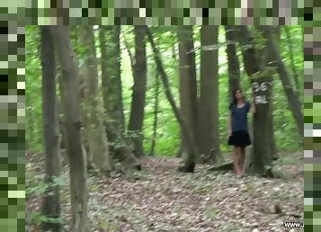 Dirty chick fucks wildly in the forest