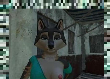 3D Furry game Vestina. Furry girl was selling cookies on the street and invited her to visit