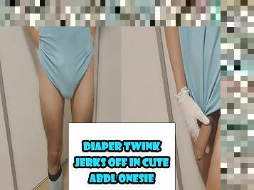 Diaper twink jerks off in cute abdl onesie 