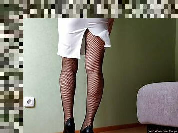Slutty Secretary Teases With Long Legs And Lifts Up Her Skirt - Stockings Fetish