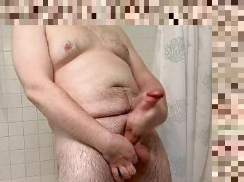 Stroking meaty cock after shower