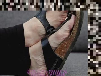 Tiffany coming home in Birkenstock but then someone cum on her wrinkled soles