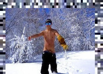 Wild Man Shoveling Snow with COCK and ASS exposed Plus CUMSHOT in the woods