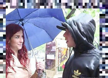 Redhead cutie gets her big booty nailed hard in public