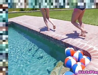 Luxury babes get pleasure from lesbian games in the pool