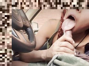 masturbation, public, amateur, fellation, hirondelle, voiture, ejaculation, bite, clignotant, juteuse